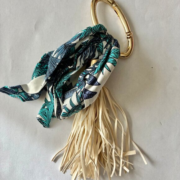 Handbags - Purse Charm with CreamTassel and Botanical Print Scarf Sash